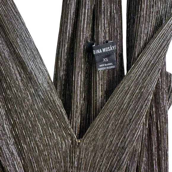 NWOT Sabina Musáyev Helena Gold Metallic Tiered Maxi Dress Removable Belt XS - Picture 8 of 14